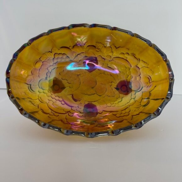 Vintage Indiana Carnival Glass Amber Footed Bowl – 7.75" H x 8.5" W Iridescent D - Picture 2 of 8